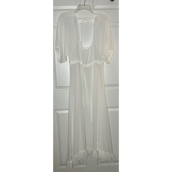 Womens Kimono Coverup 100% Sheer Polyester Size S/M White Tie Front - Picture 2 of 8